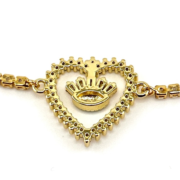 18K Gold Plated over Stainless Steel Adjusatble Slider Evil Eye & Heart Bracelet - Picture 4 of 5